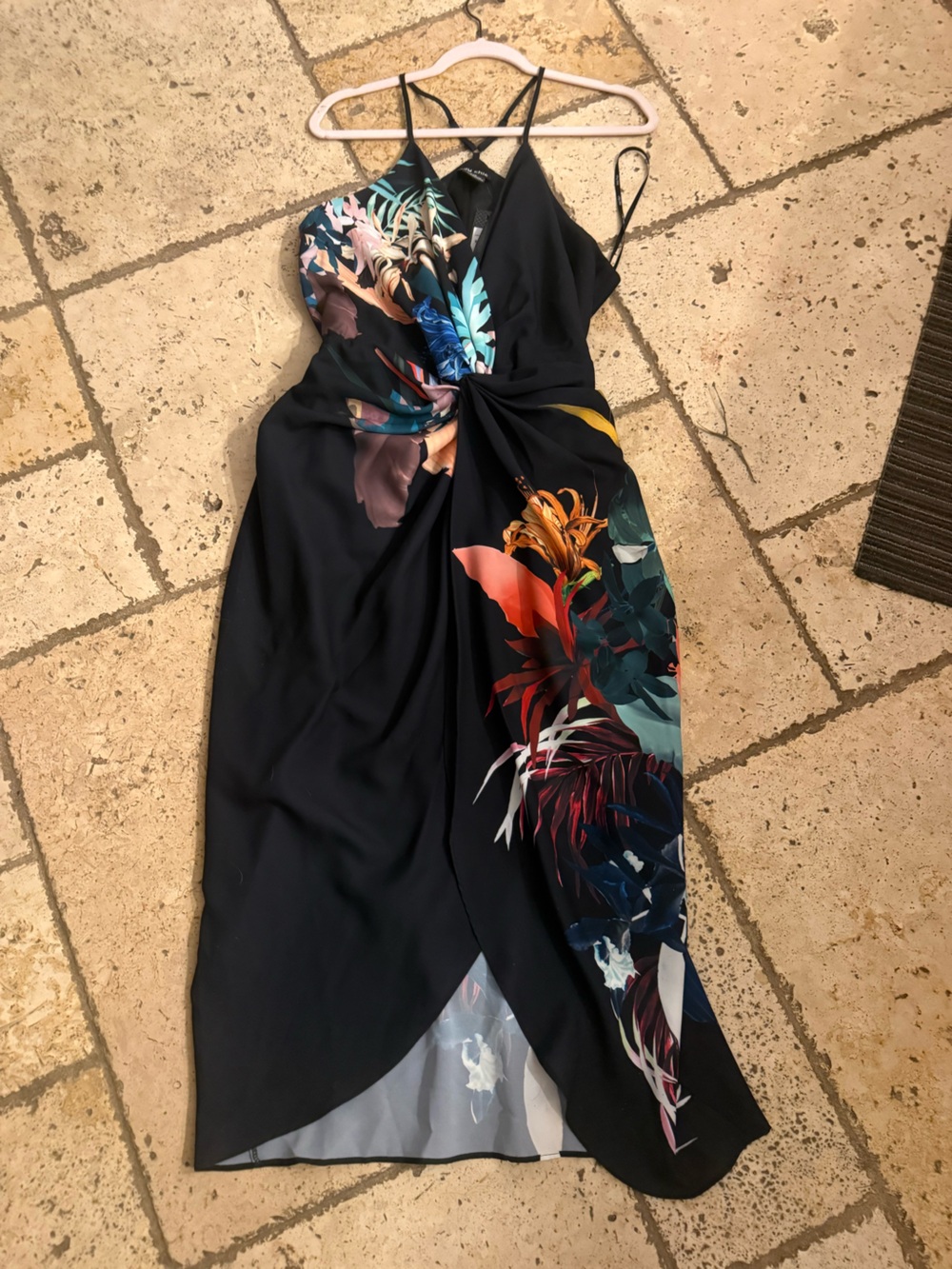 City Chic Floral Twist-Front Black Maxi Dress